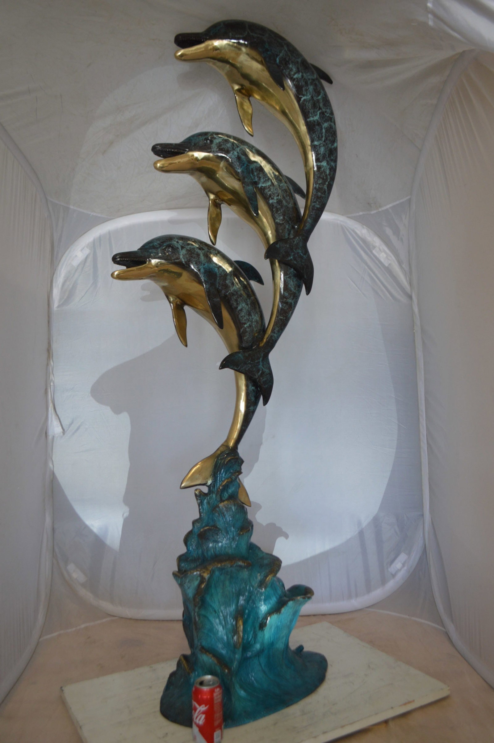 Three Dolphins Overreach Each Other Fountain Bronze Statue - 22"x 15"x 67"H. - 5