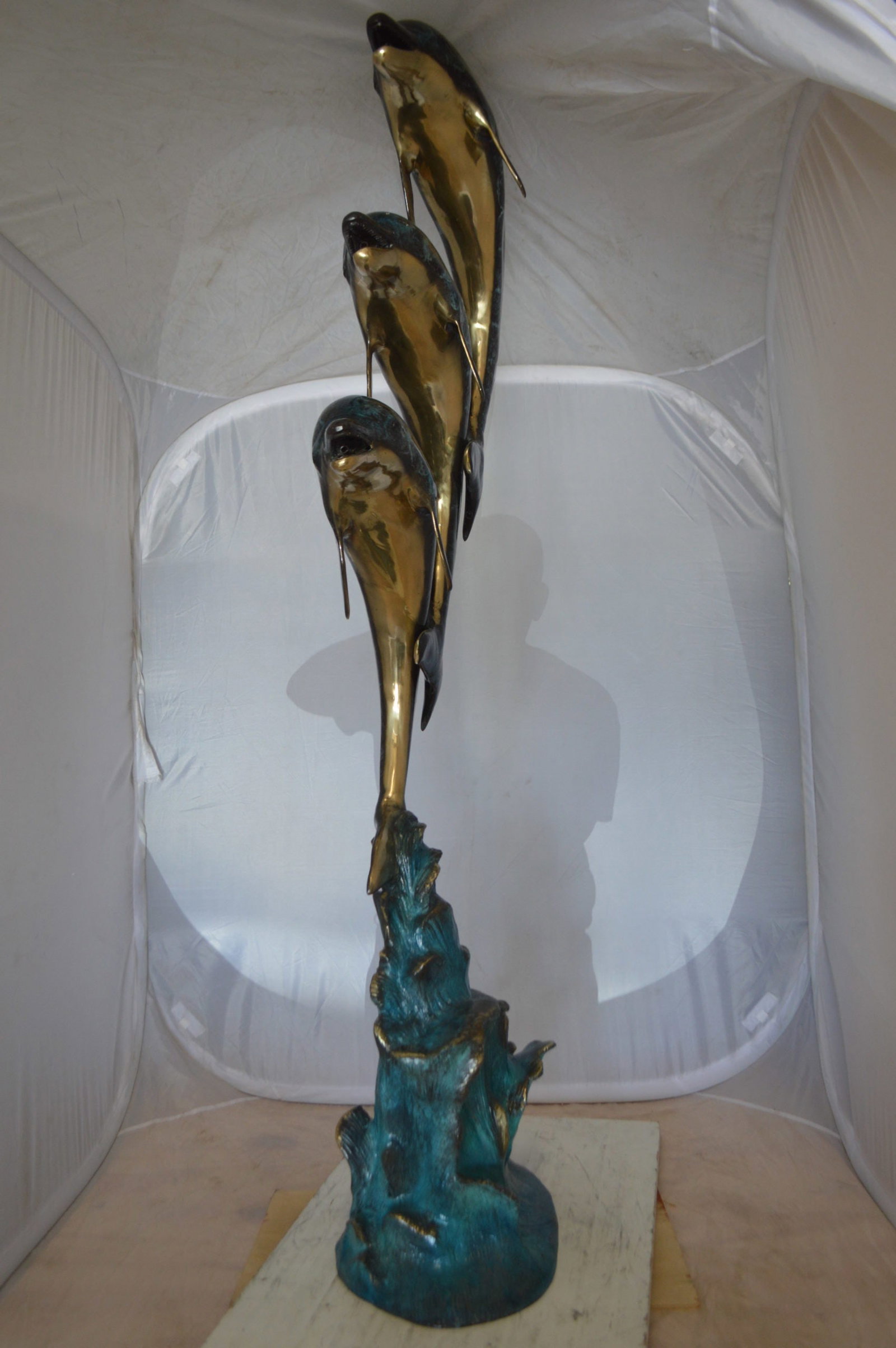 Three Dolphins Overreach Each Other Fountain Bronze Statue - 22"x 15"x 67"H. - 7