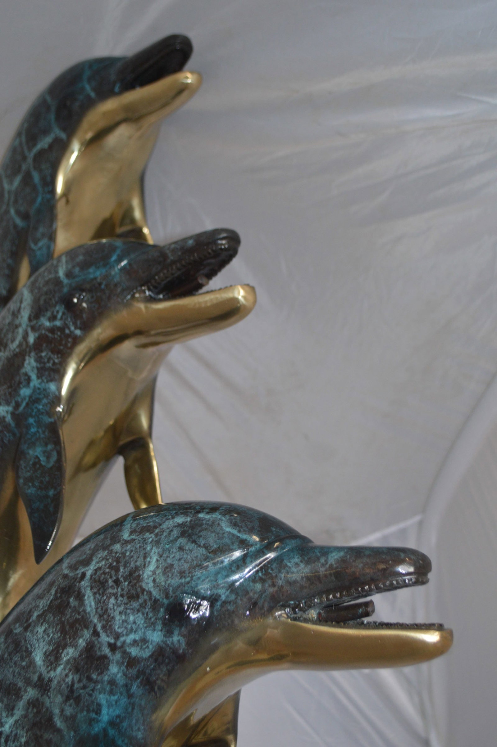 Three Dolphins Overreach Each Other Fountain Bronze Statue - 22"x 15"x 67"H. - 8