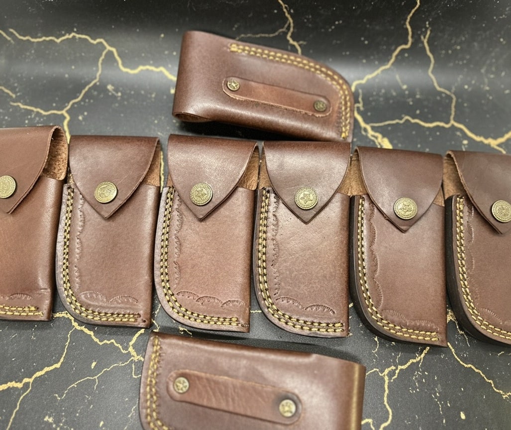 8 Damascus Steel Folding Pocket Knives Hand Forged Lockback w/ Sheath Set - 3