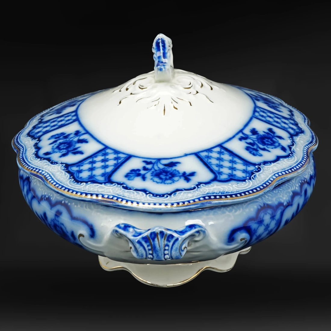 English Flow Blue Serving Dish "Melbourne" - 3