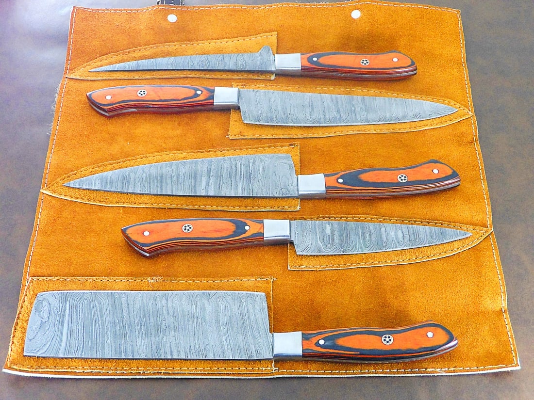 5Pc Professional Damascus Steel Kitchen Knife Set Hand Forged BBQ Cutlery Case - 6