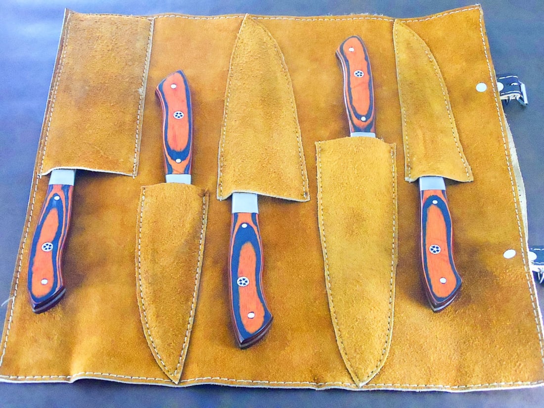 5Pc Professional Damascus Steel Kitchen Knife Set Hand Forged BBQ Cutlery Case - 8