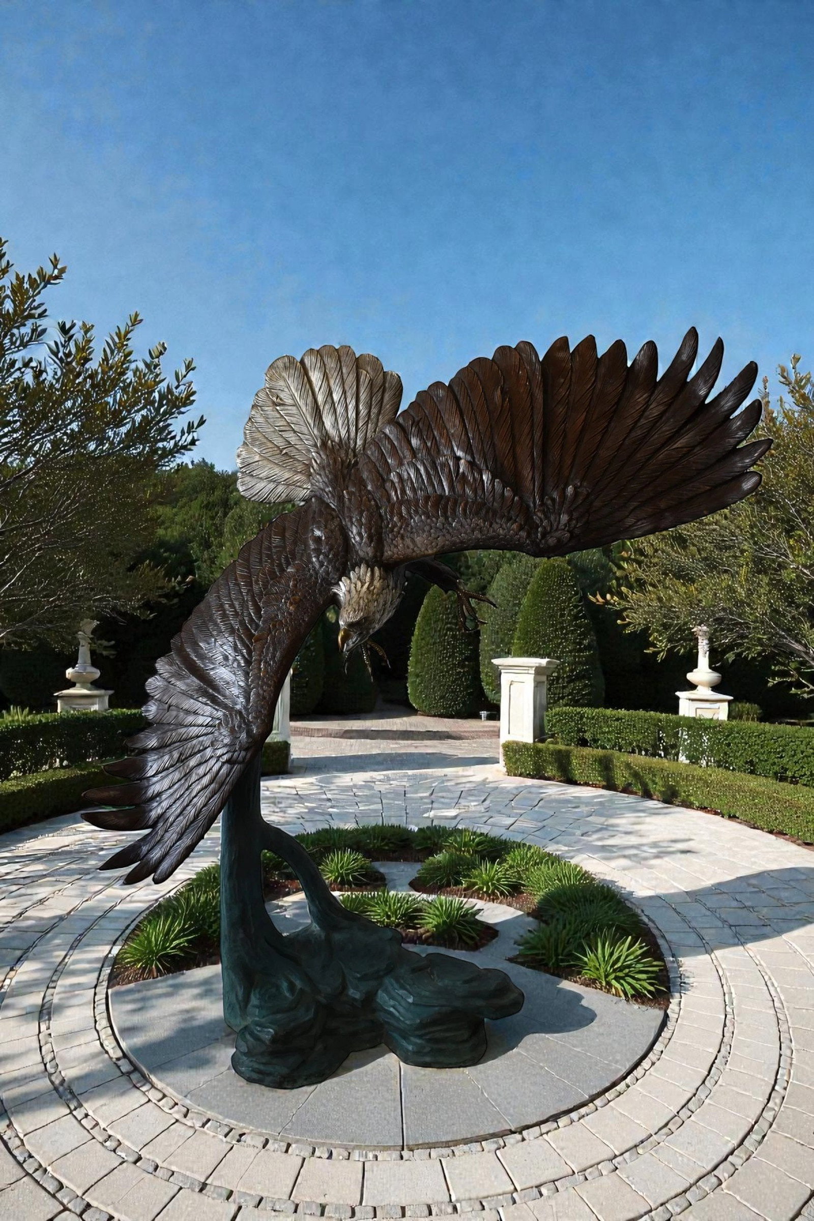 Giant Eagle in Action Looking for His Prey Bronze Statue Size: 78" x 28" x 74"H - 2