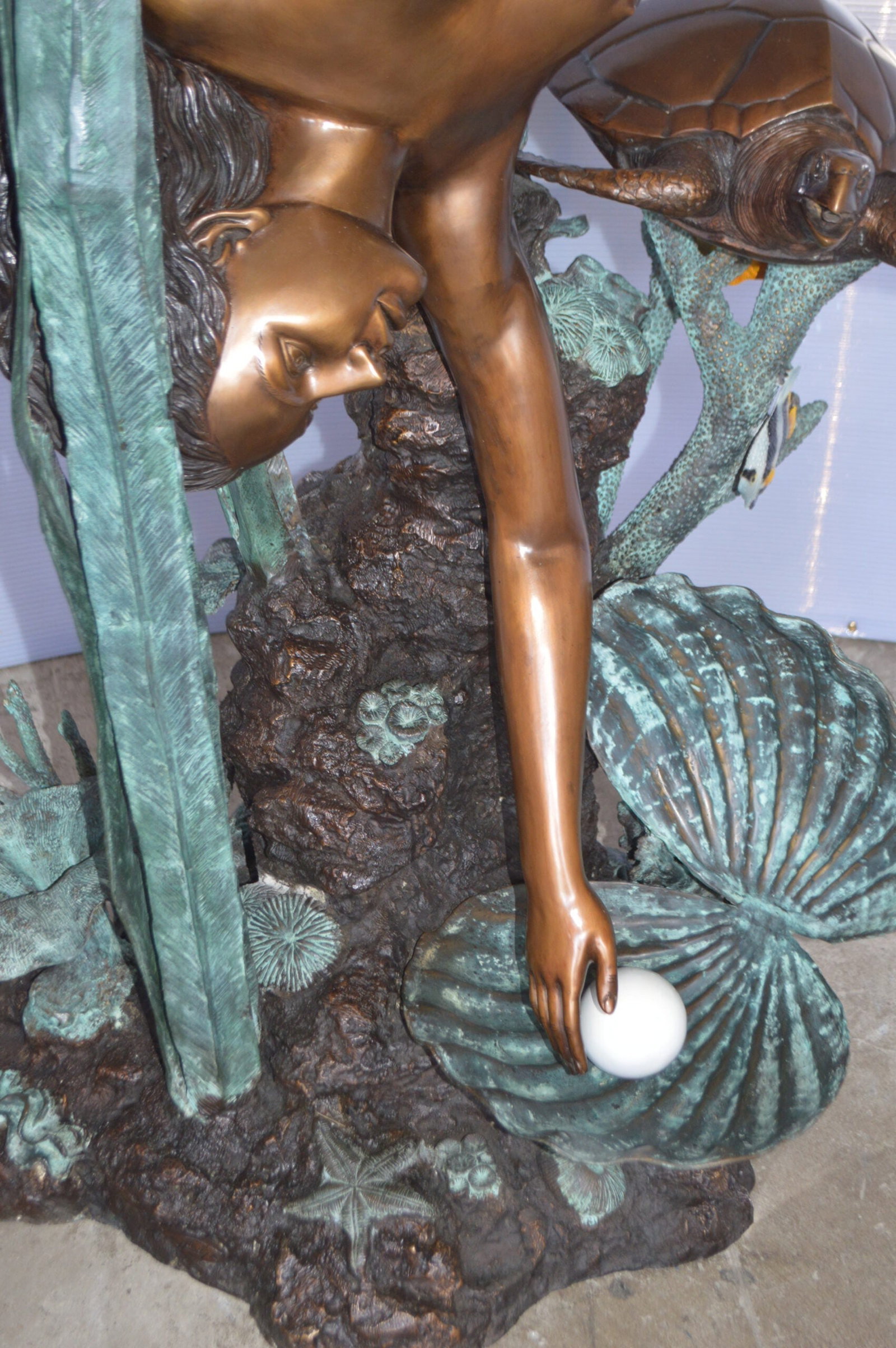 Mermaid Diving for a Pearl Fountain Bronze Statue - Size: 34"L x 27"W x 93"H. - 7
