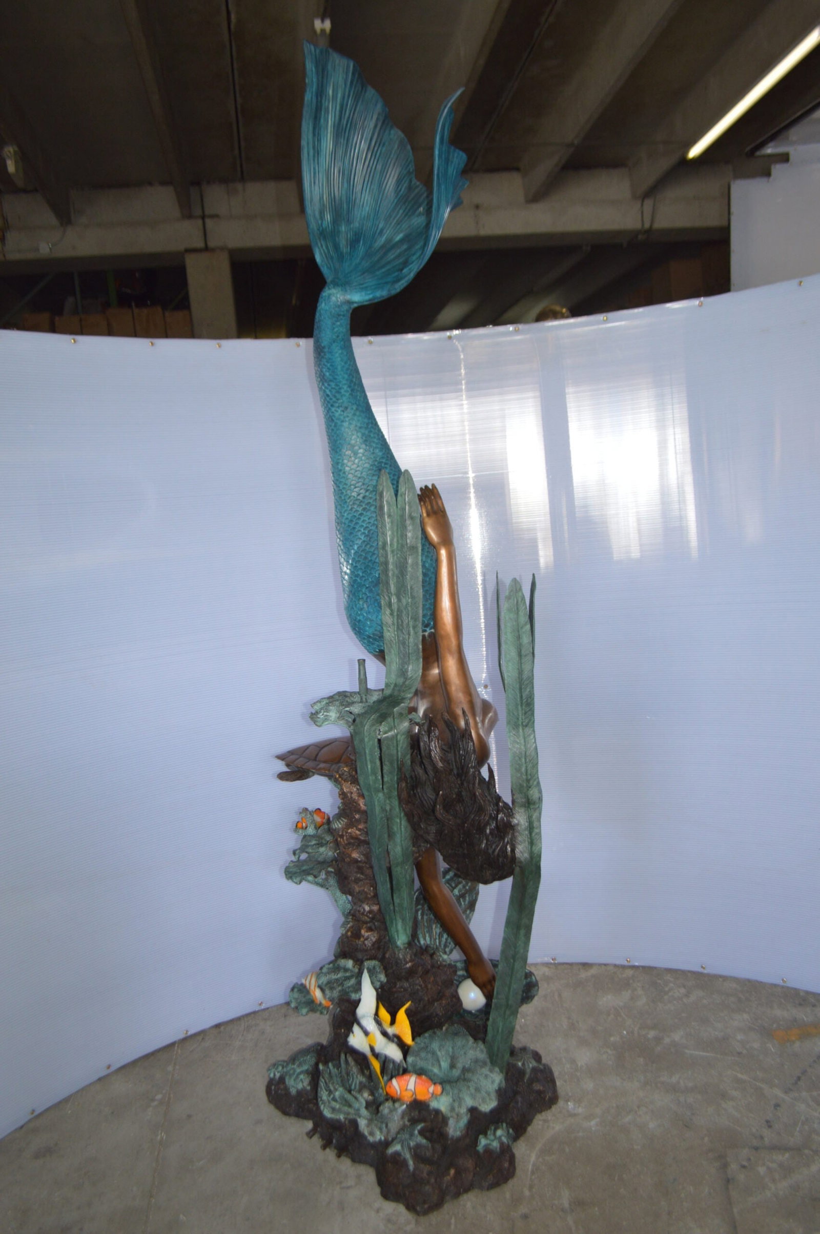 Mermaid Diving for a Pearl Fountain Bronze Statue - Size: 34"L x 27"W x 93"H. - 9