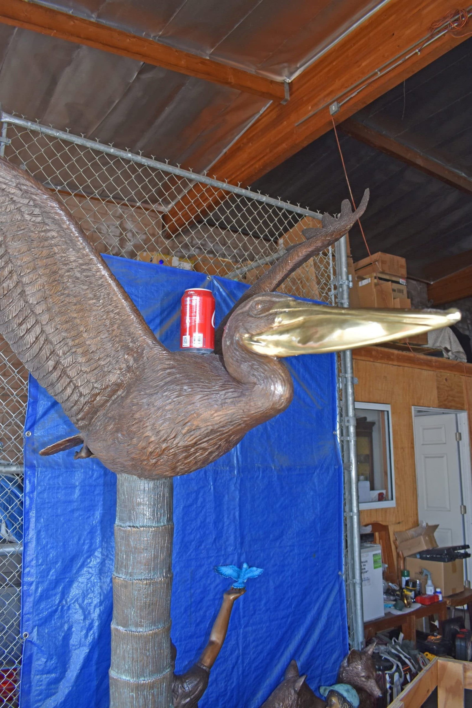 Life Size Pelican on a Three Bronze Statue - Size: 55"L x 46"W x 60"H. - 3