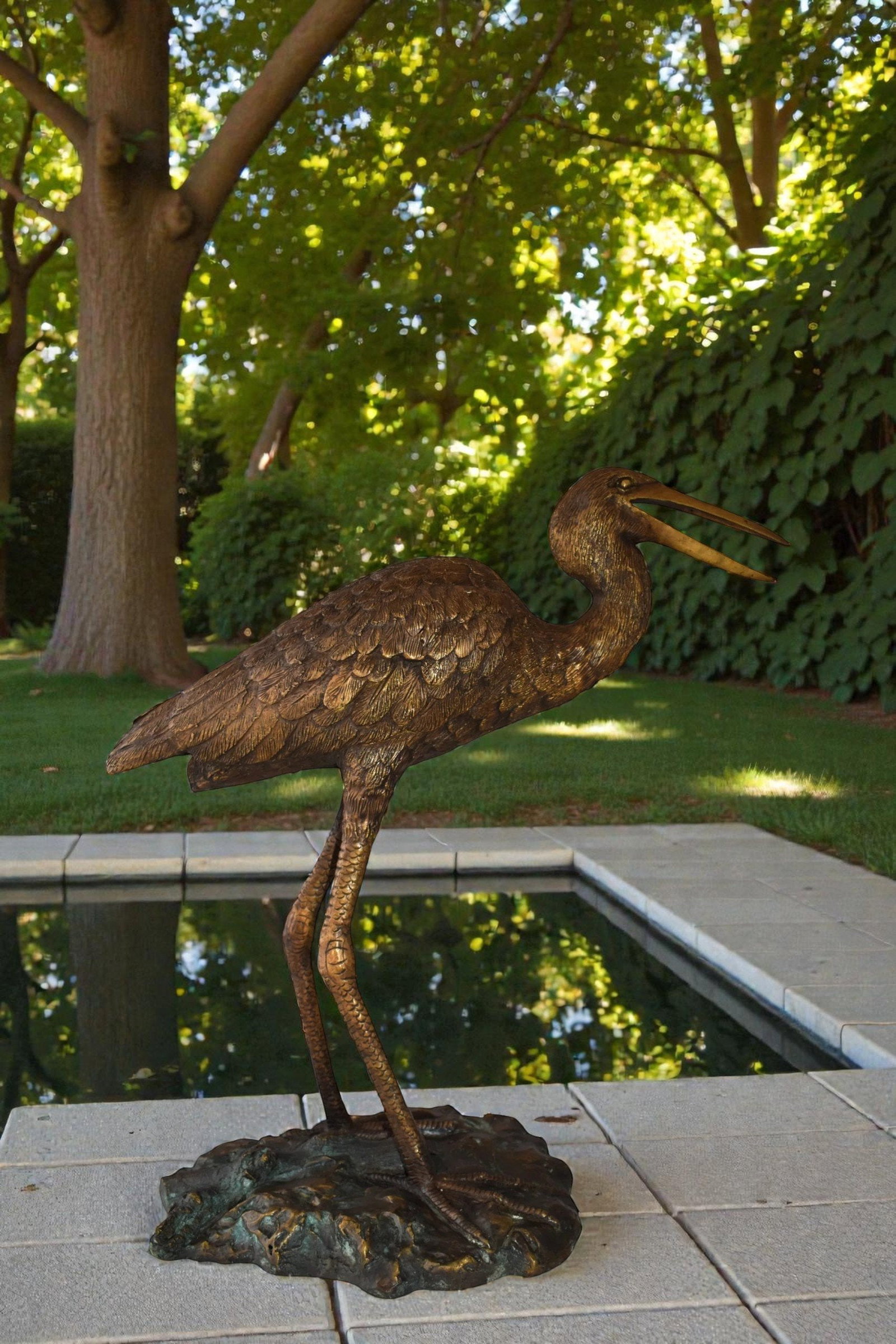 Great Blue Heron Brown Patina Bronze Statue Size: 25" x 15" x 25"H - 2