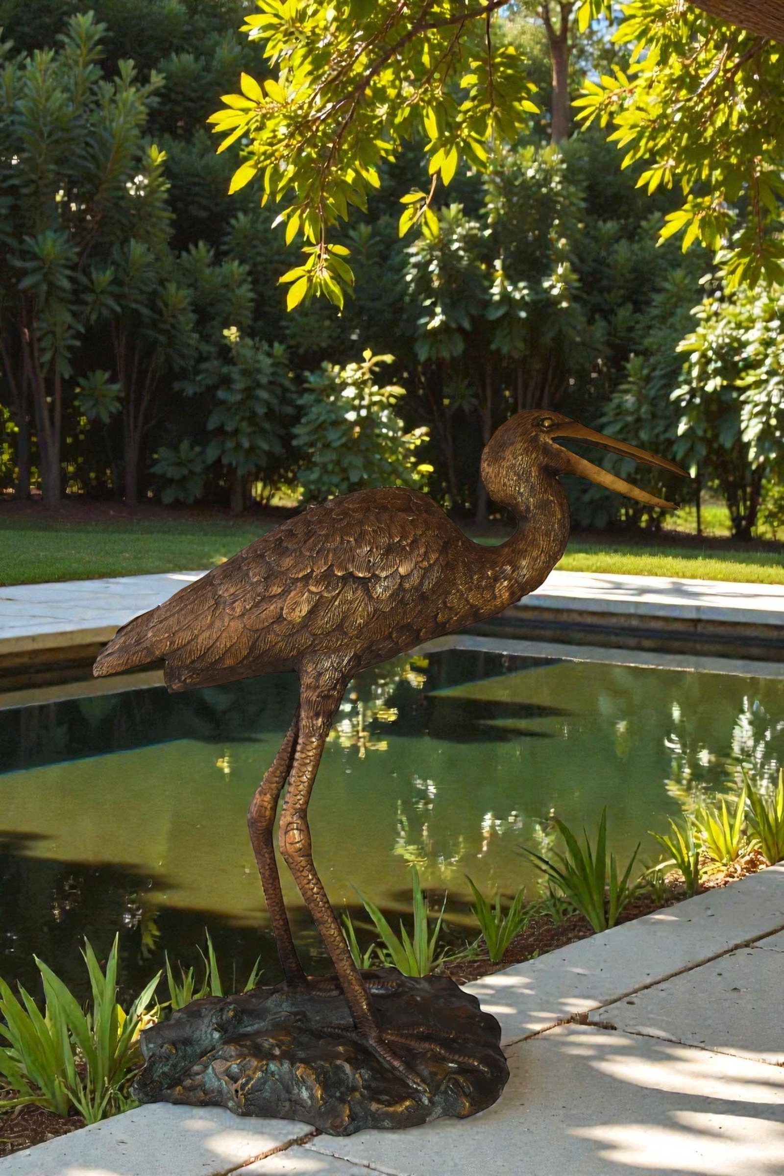Great Blue Heron Brown Patina Bronze Statue Size: 25" x 15" x 25"H - 3