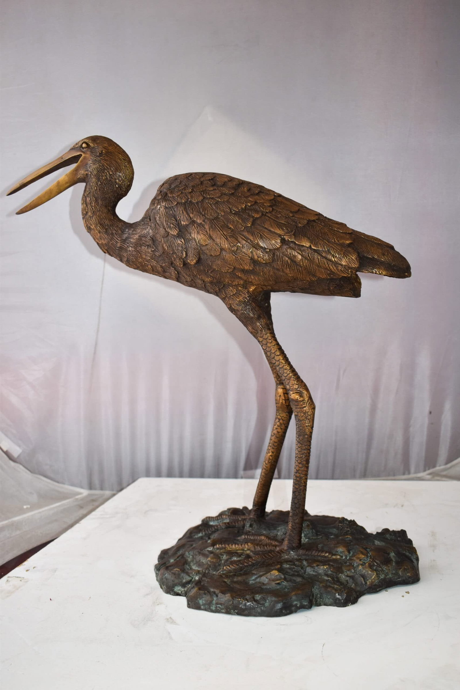Great Blue Heron Brown Patina Bronze Statue Size: 25" x 15" x 25"H - 7