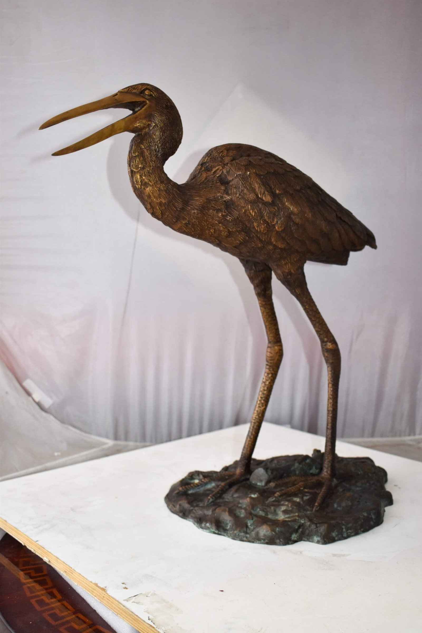 Great Blue Heron Brown Patina Bronze Statue Size: 25" x 15" x 25"H - 9