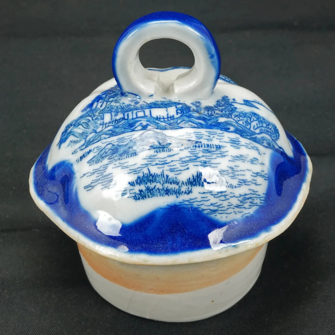 19th C English Flow Blue Chocolate Pot w/ Pagoda - 7