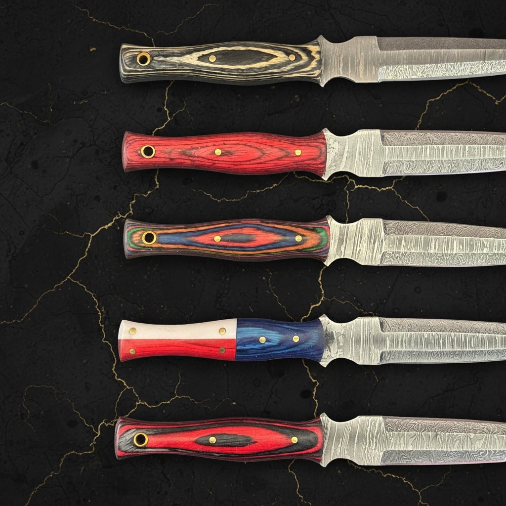 10pc Damascus Steel Dagger Knives Tactical Fixed Blade Hardwood Handle Set - 3