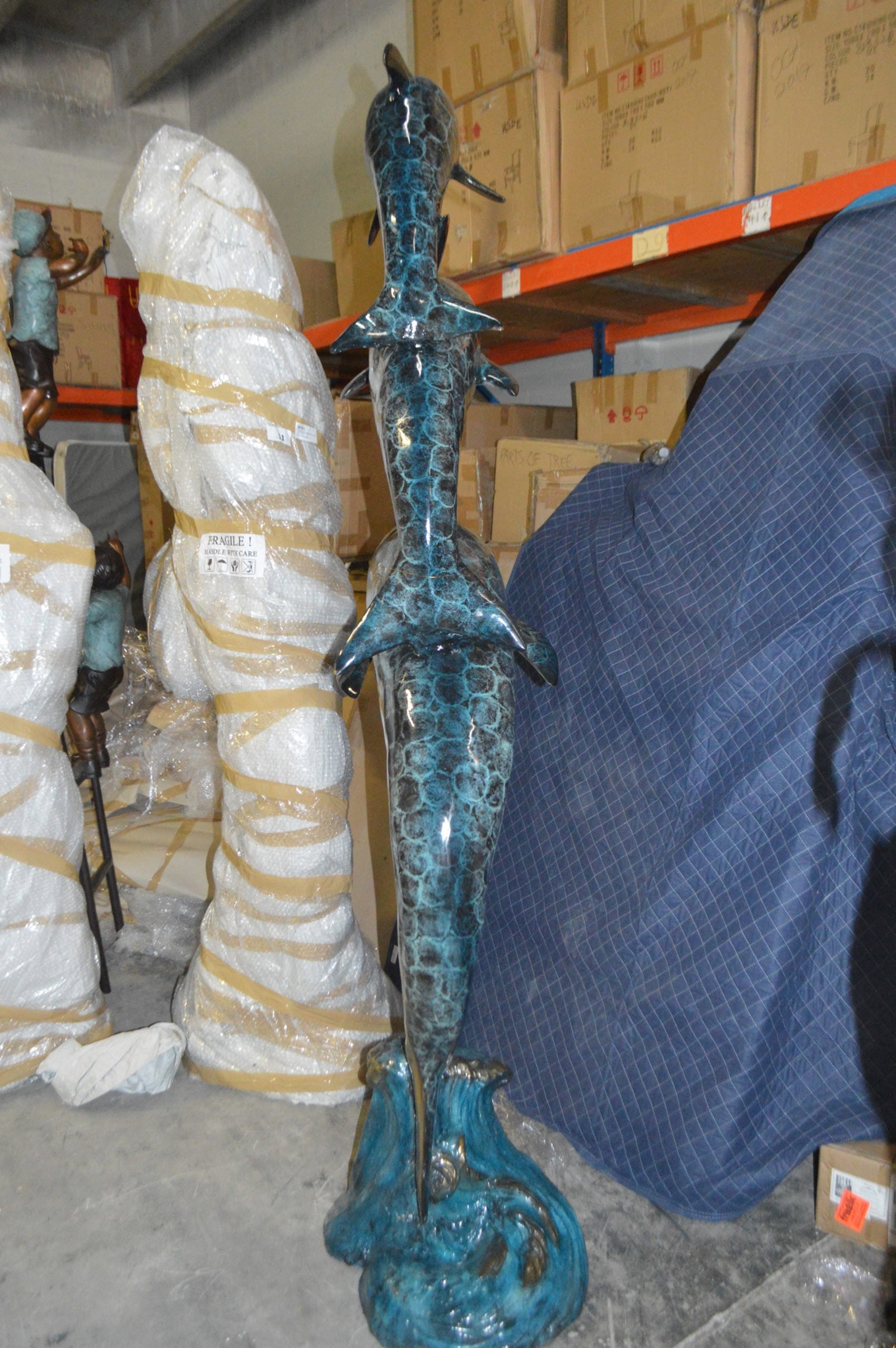 Three Dolphins Overreach Others Bronze Statue - Size: 28"L x 22"W x 89"H. - 13