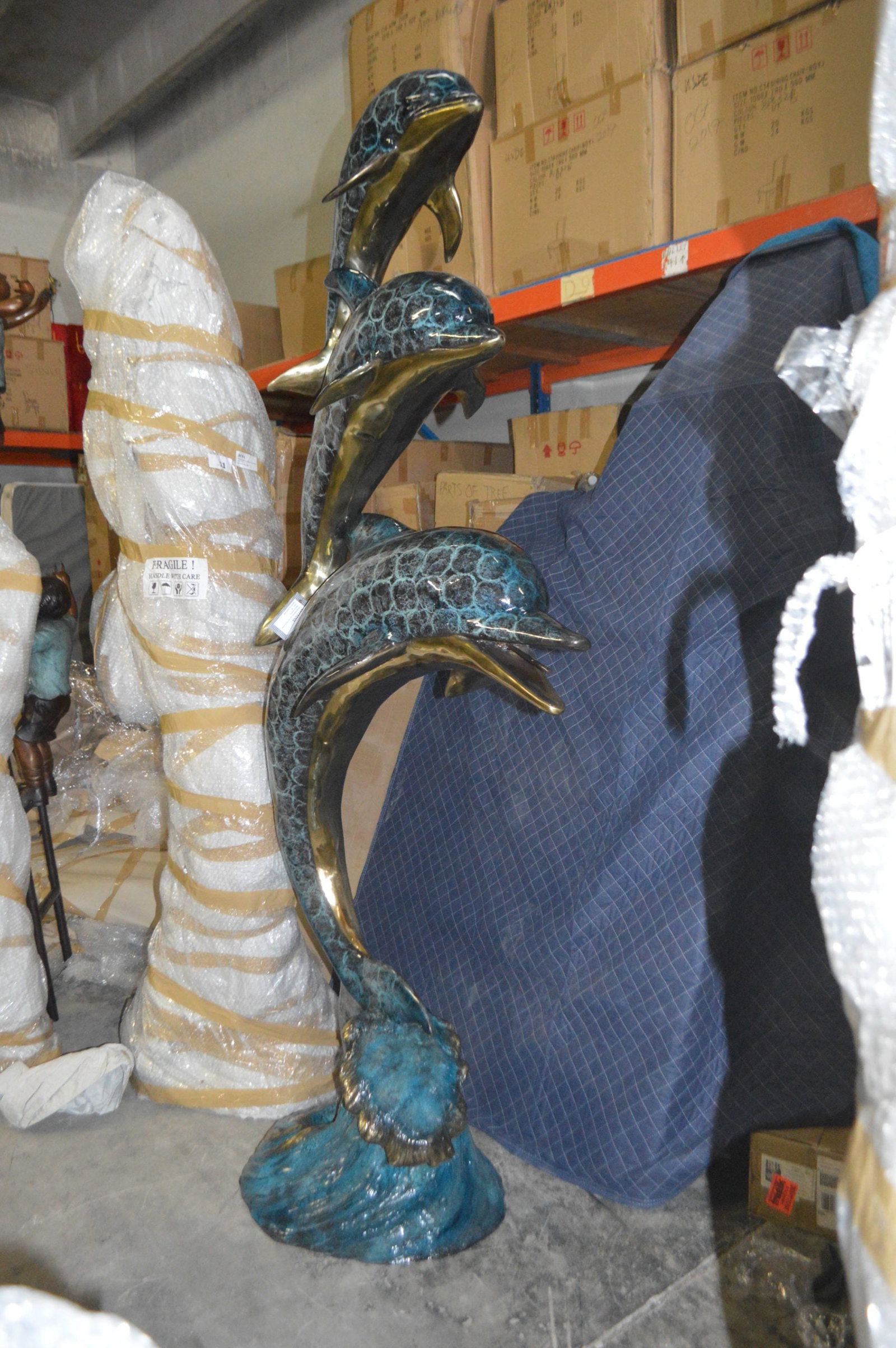 Three Dolphins Overreach Others Bronze Statue - Size: 28"L x 22"W x 89"H. - 6