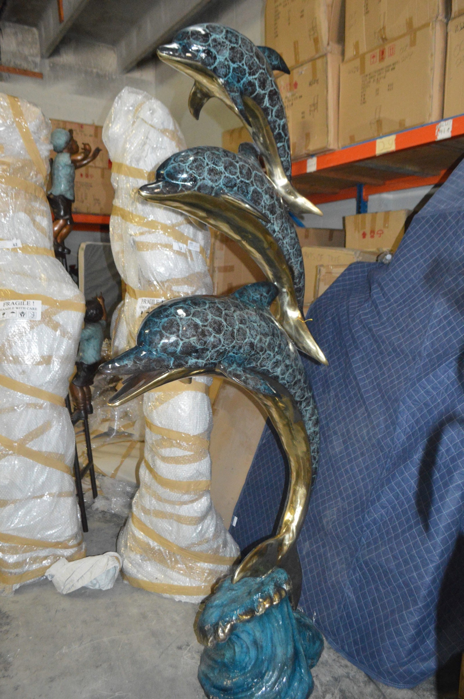 Three Dolphins Overreach Others Bronze Statue - Size: 28"L x 22"W x 89"H. - 7
