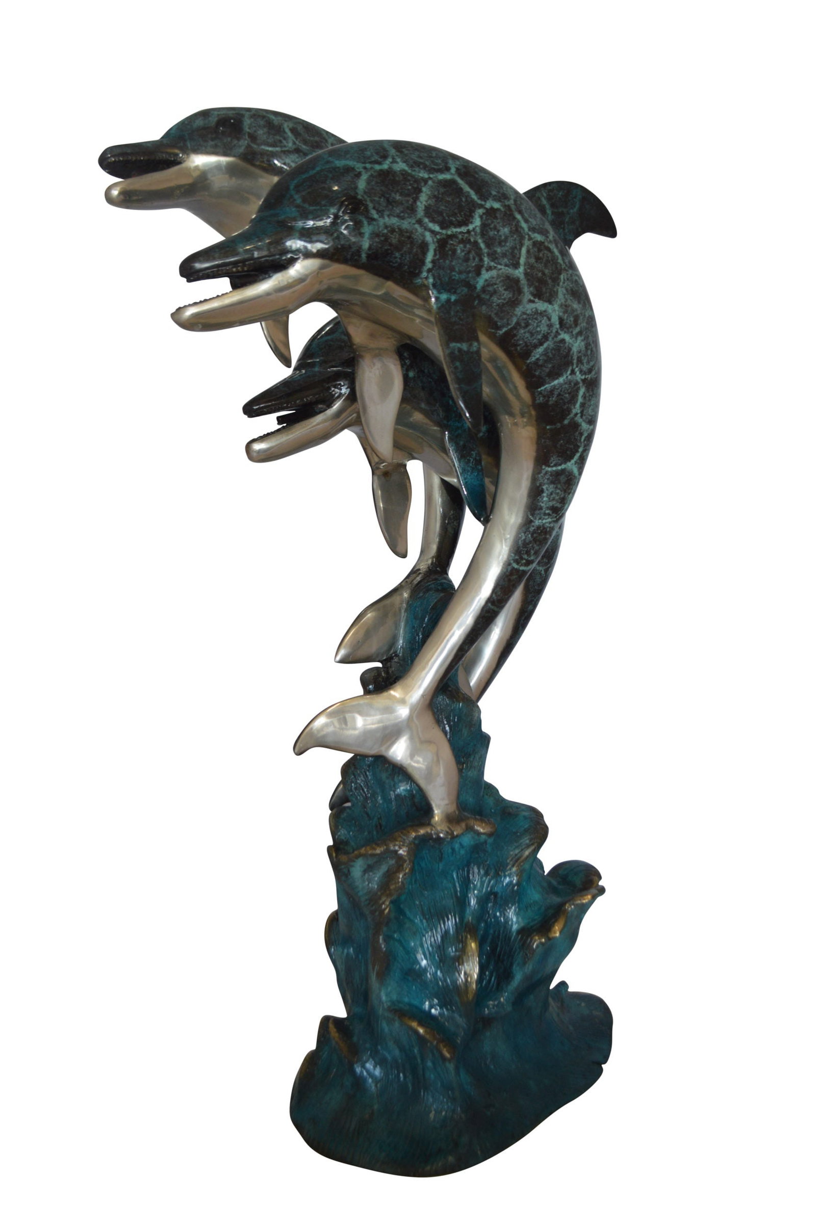 Three Dolphin Fountain Bronze Statue - Size: 21"L x 26"W x 45"H. - 4