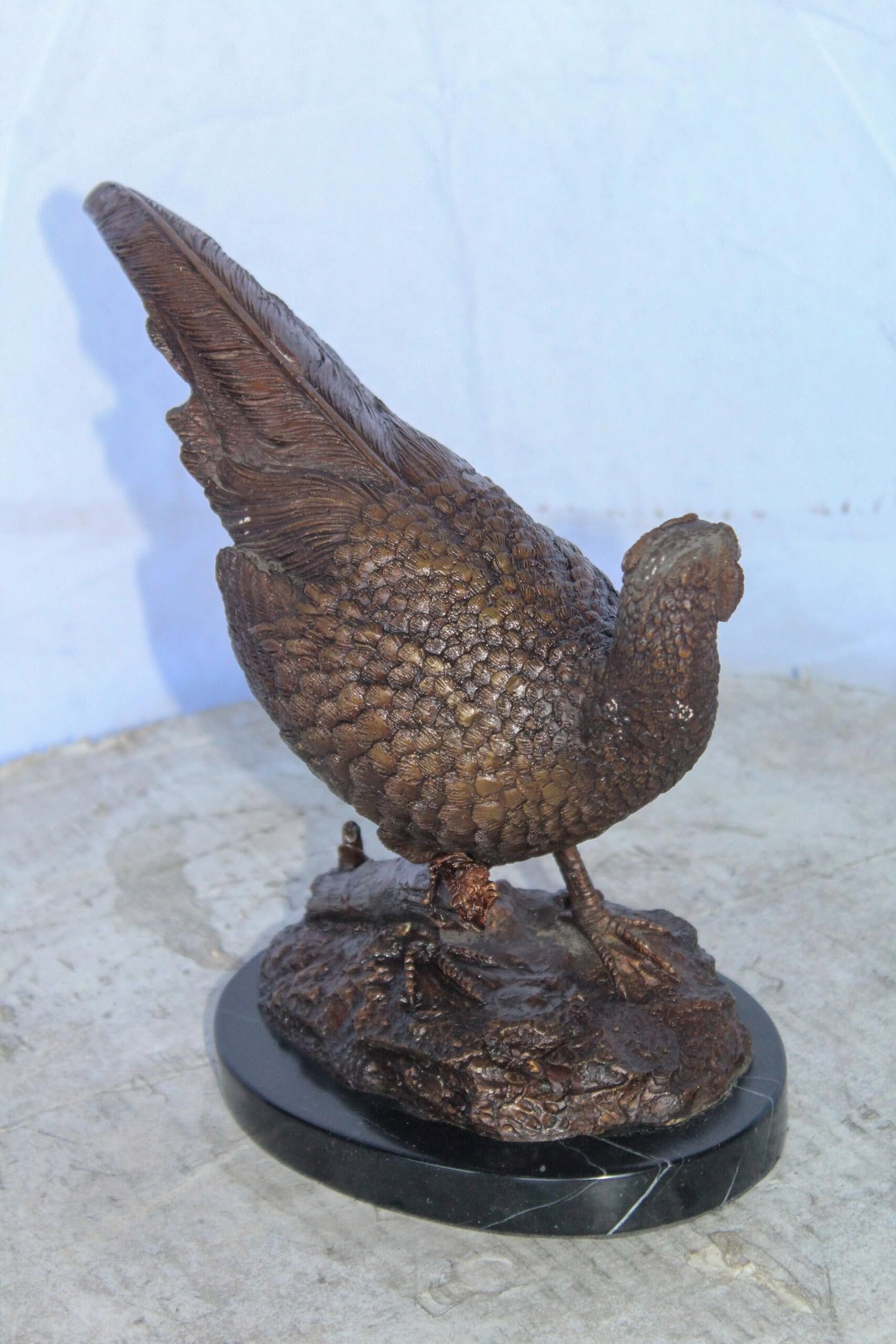 Pheasant Bird Bronze statue mounted on a Marble Base 14" x 6" x 10"H - 10