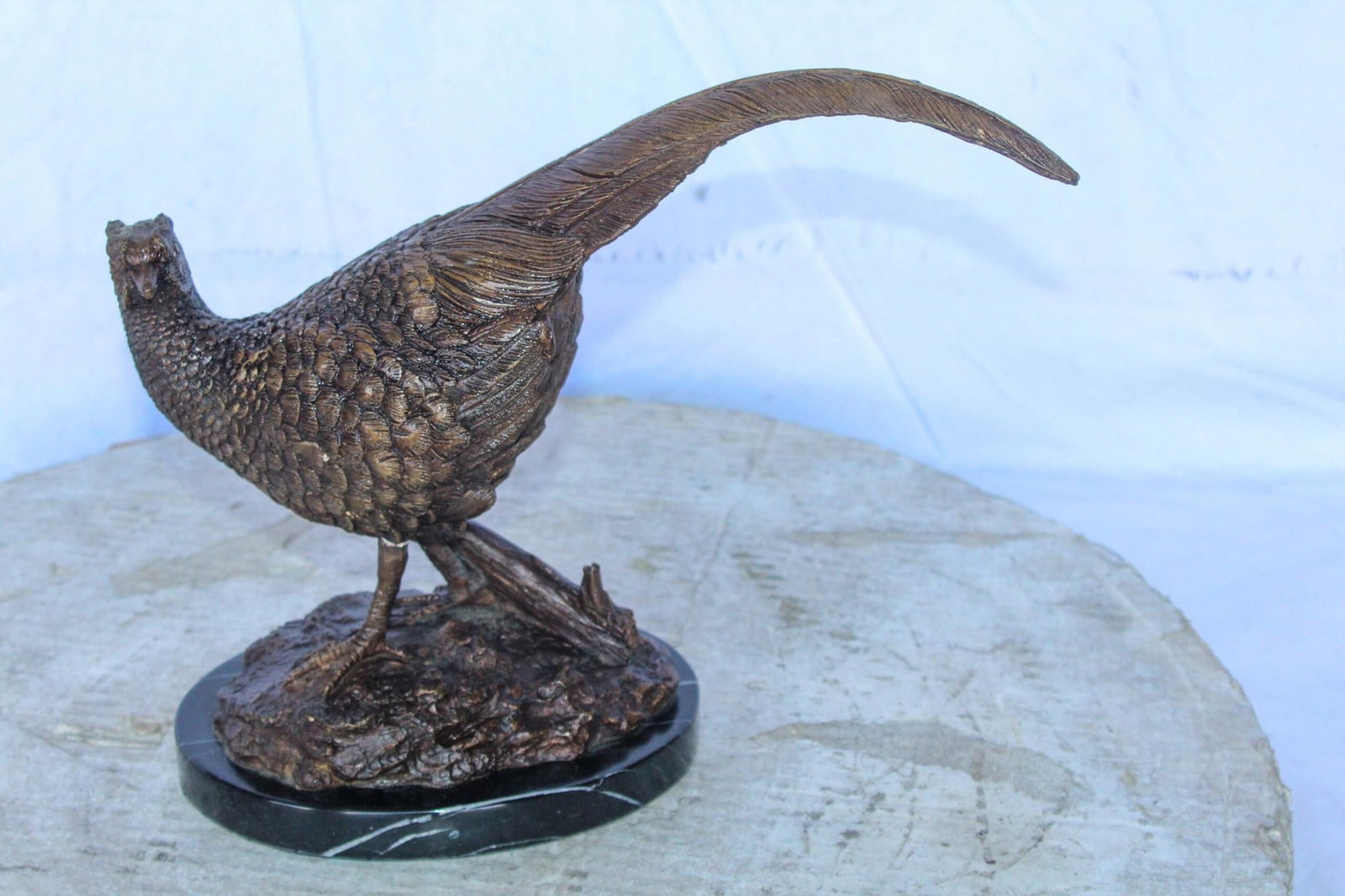Pheasant Bird Bronze statue mounted on a Marble Base 14" x 6" x 10"H - 4