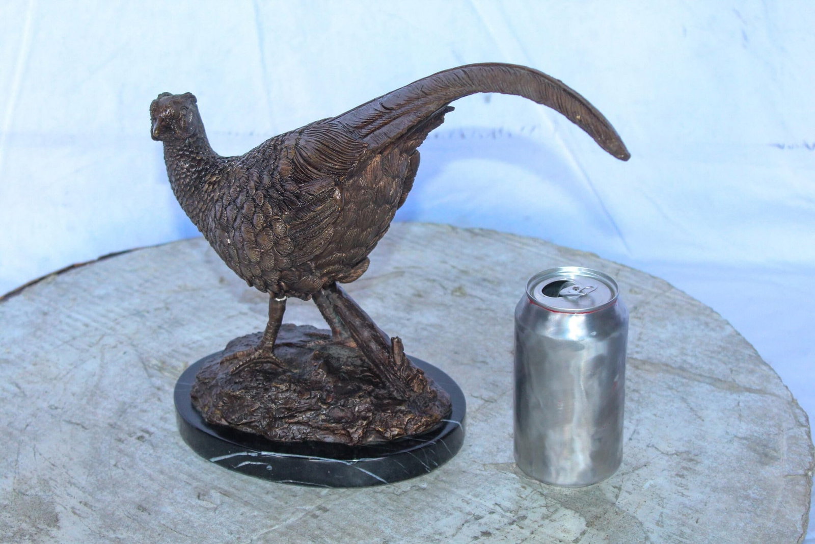 Pheasant Bird Bronze statue mounted on a Marble Base 14" x 6" x 10"H - 5