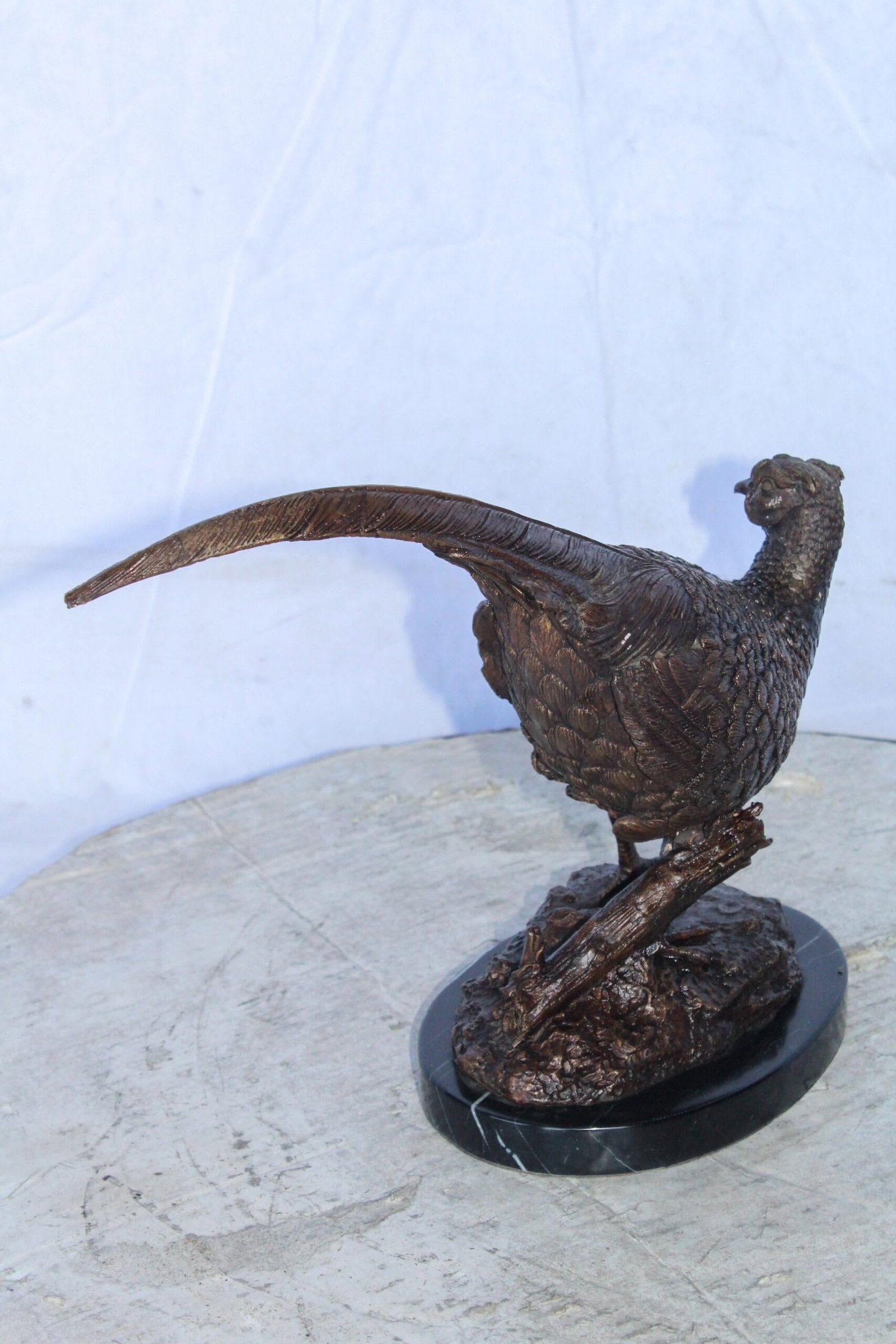 Pheasant Bird Bronze statue mounted on a Marble Base 14" x 6" x 10"H - 8