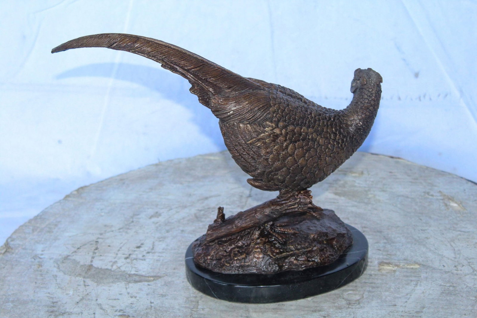 Pheasant Bird Bronze statue mounted on a Marble Base 14" x 6" x 10"H - 9