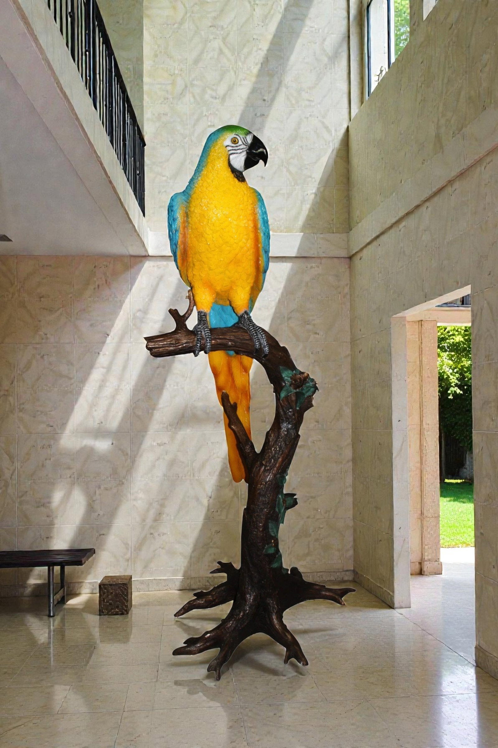 Bronze Single Parrot On A Tree Statue - 2