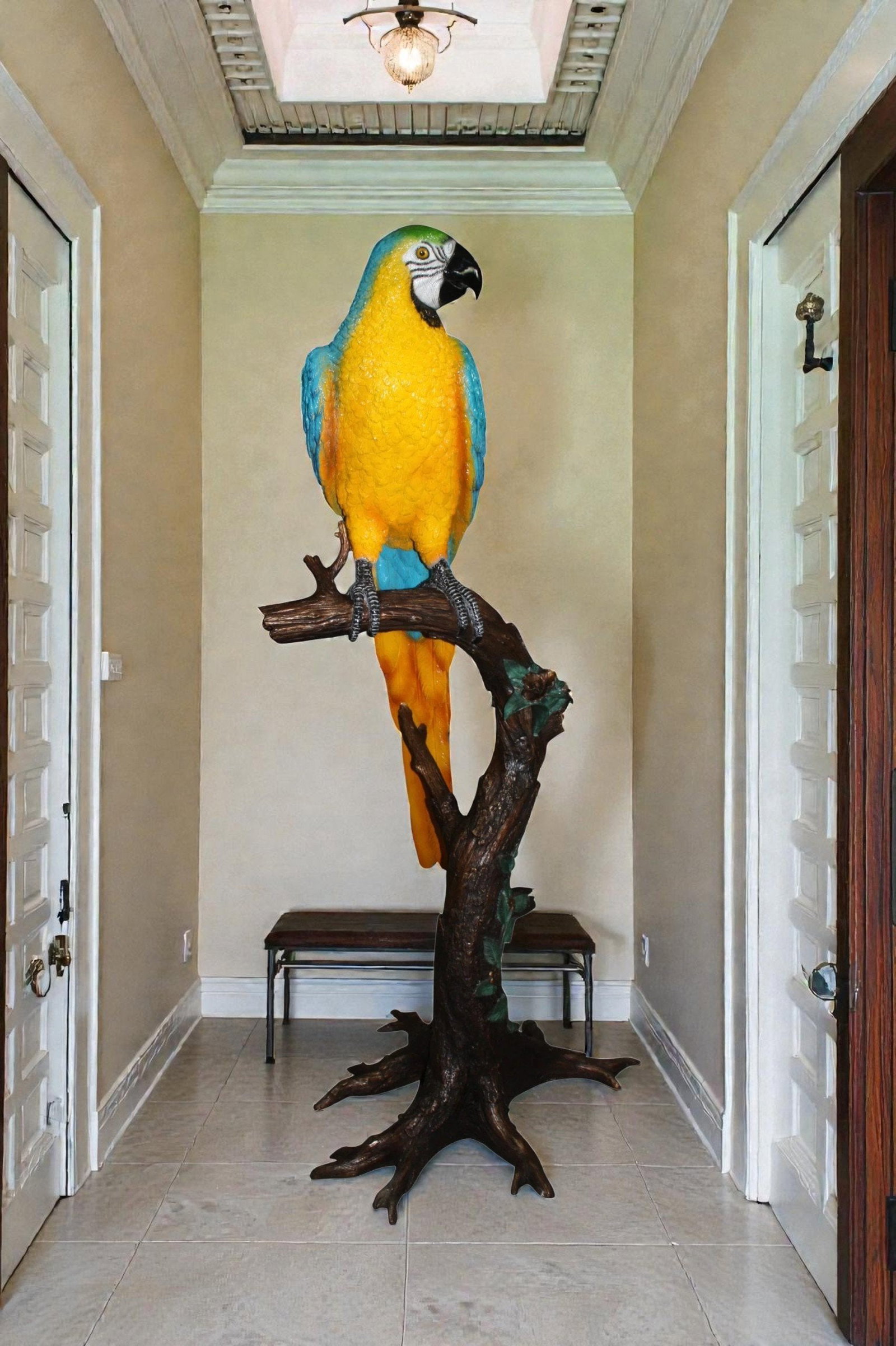Bronze Single Parrot On A Tree Statue - 4