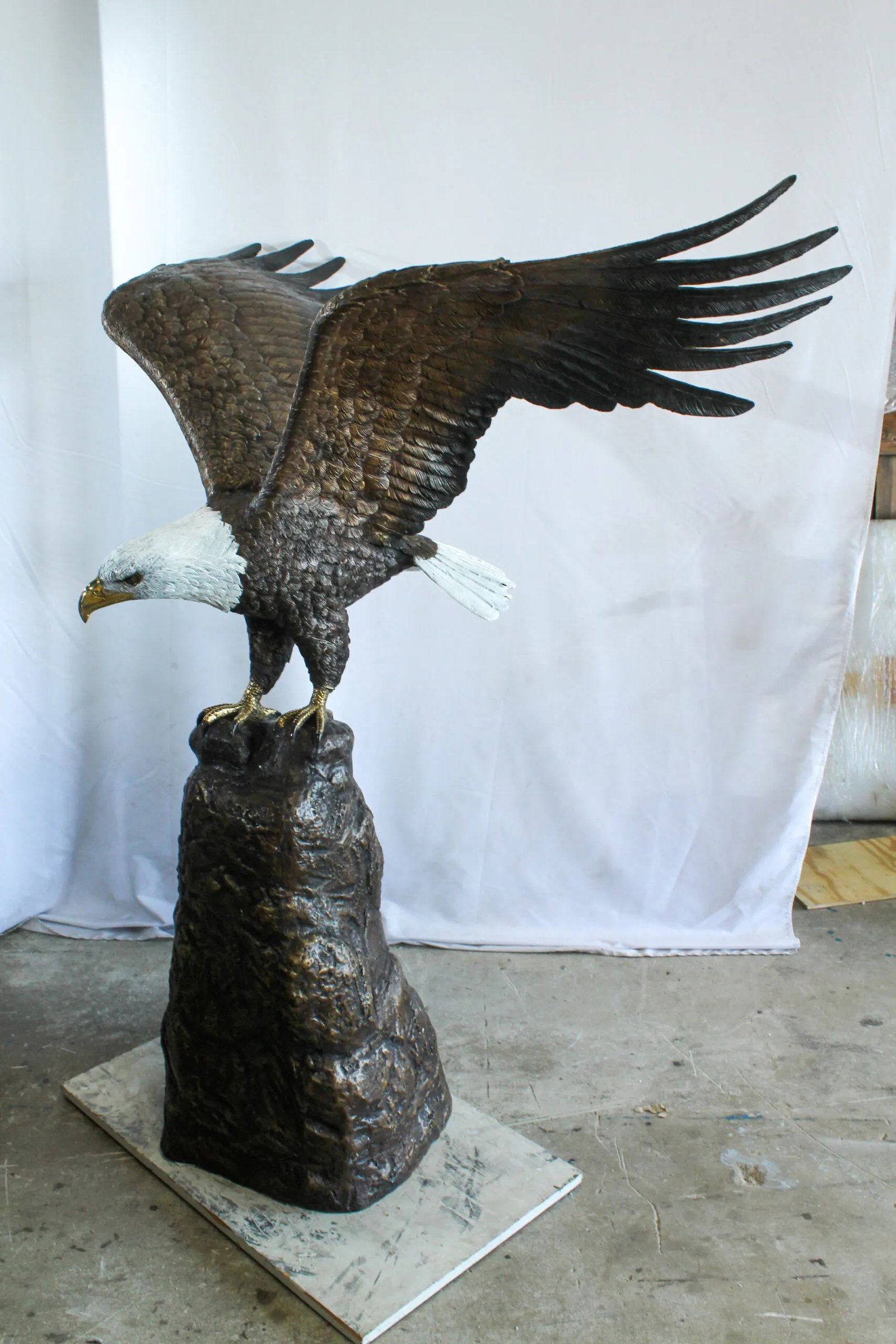 Bald Eagle Bronze Statue with White Head and His Wings Spread 51" x 36" x 58"H - 8