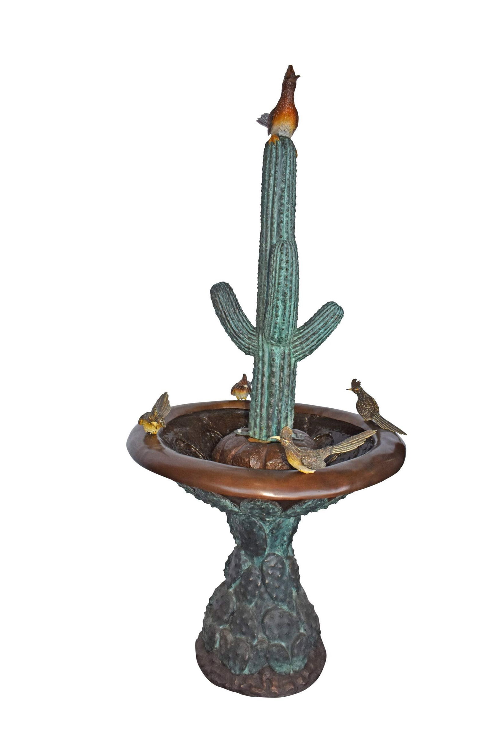 Birdbath With Five Roadunner Birds Bronze Statue - Size: 31" x 31" x 67"H: Title:Birdbath With Five Roadunner Birds Bronze Statue - Size: 31" x 31" x 67"H Description:A large size Birdbath made of bronzed metal with five Roadrunner Birds (also known as chaparral birds or cha