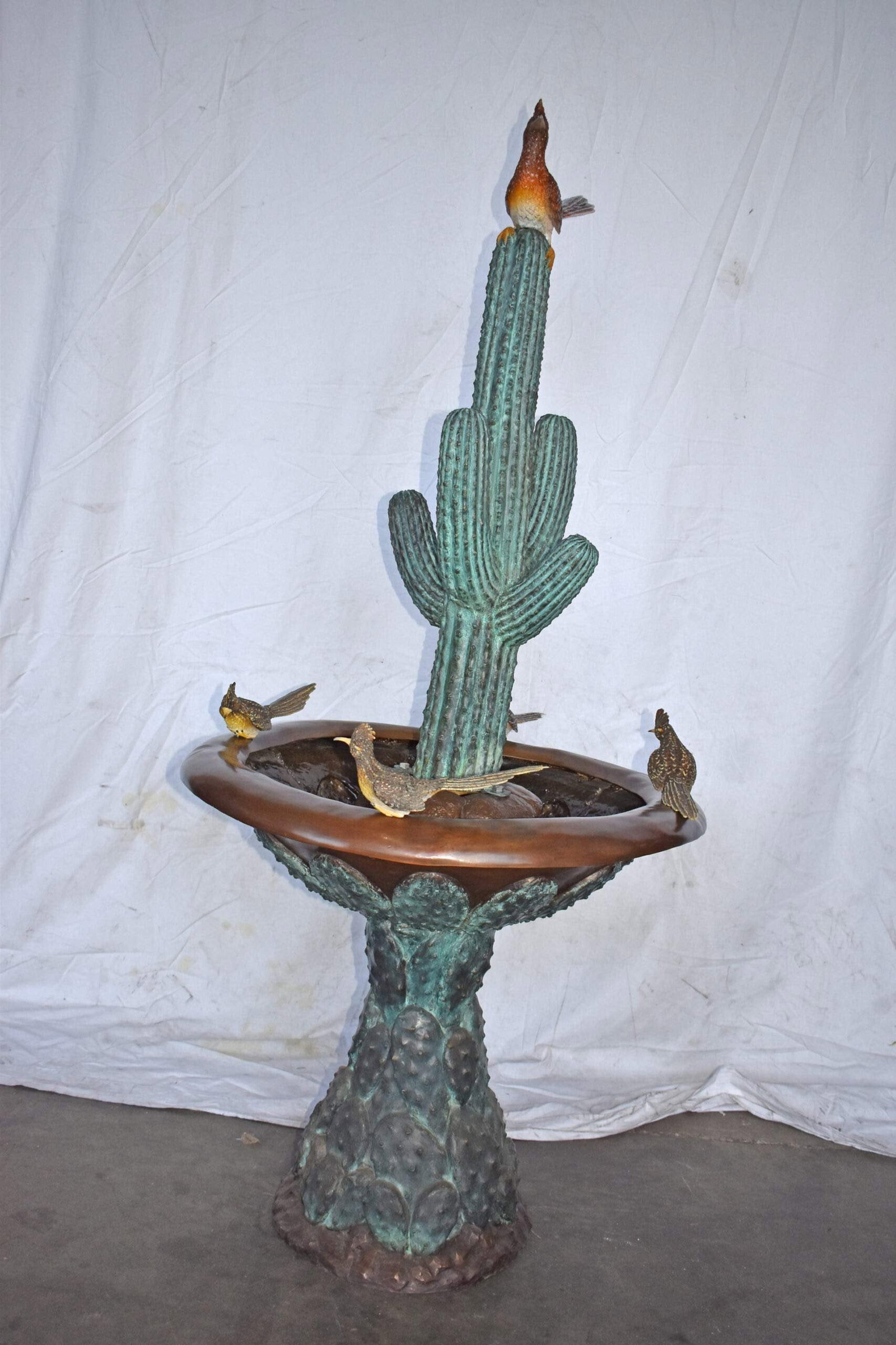 Birdbath With Five Roadunner Birds Bronze Statue - Size: 31" x 31" x 67"H - 3