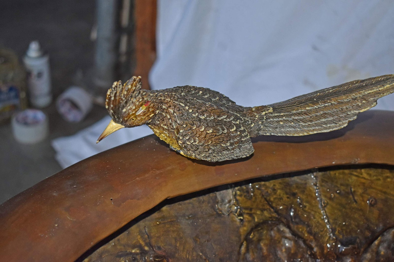 Birdbath With Five Roadunner Birds Bronze Statue - Size: 31" x 31" x 67"H - 8