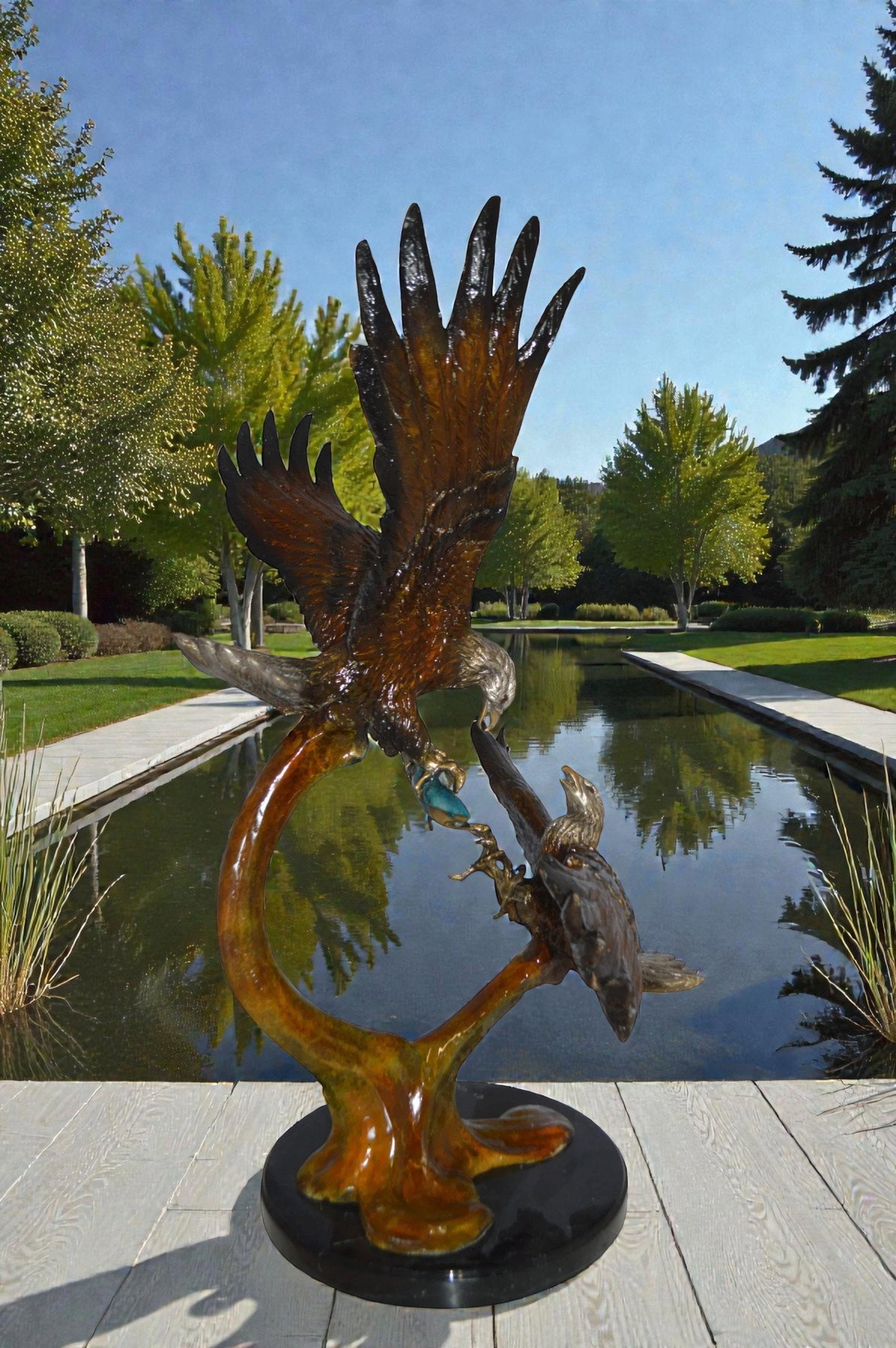 Two Eagles Fighting on Fish Bronze Statue - Size: 33"L x 28"W x 42"H. - 10