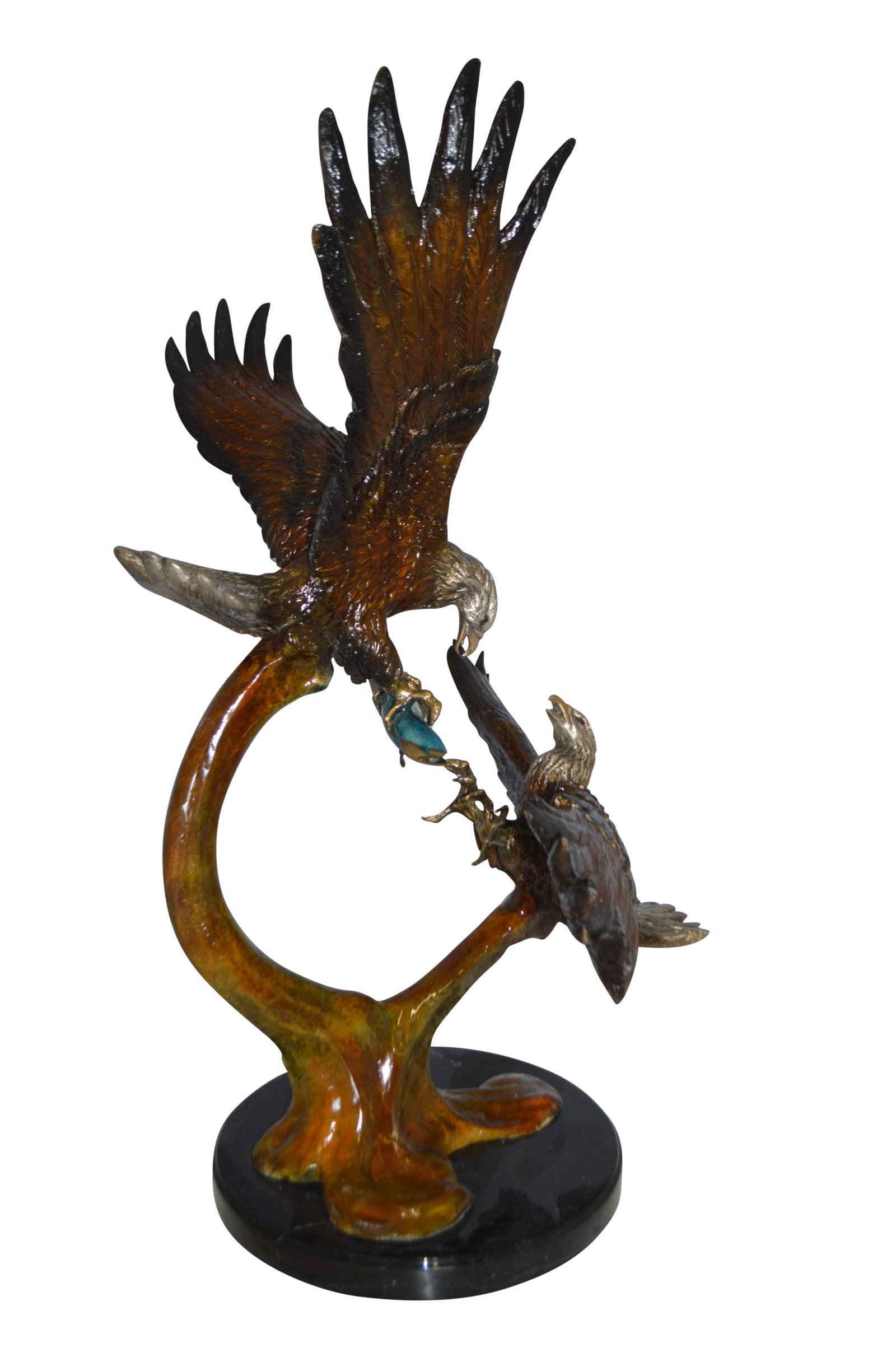 Two Eagles Fighting on Fish Bronze Statue - Size: 33"L x 28"W x 42"H. - 2
