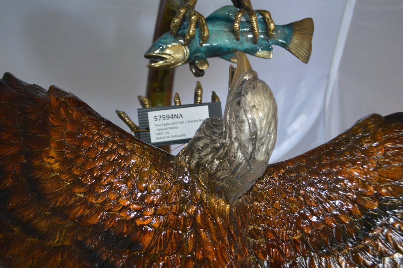 Two Eagles Fighting on Fish Bronze Statue - Size: 33"L x 28"W x 42"H. - 4
