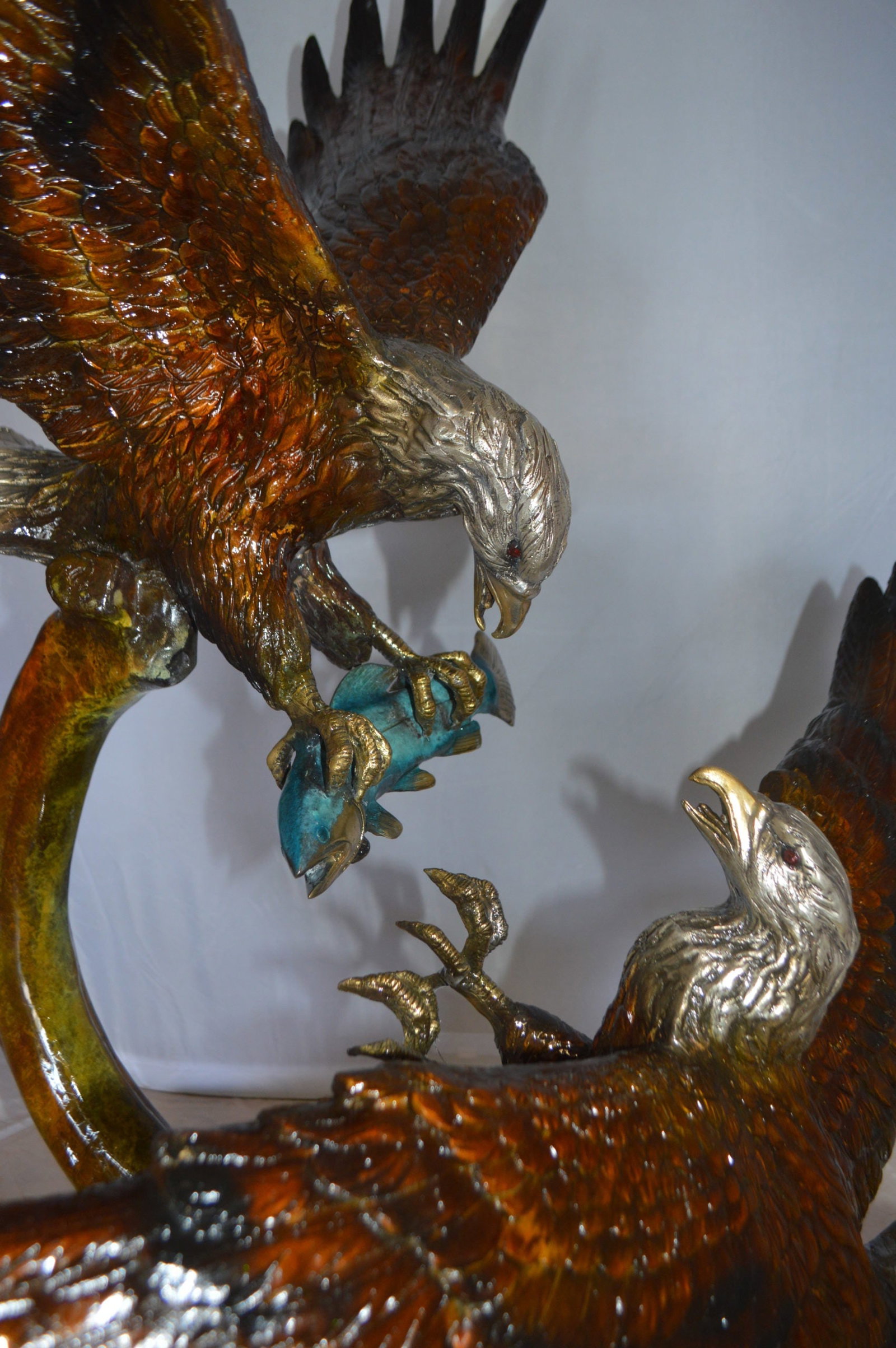 Two Eagles Fighting on Fish Bronze Statue - Size: 33"L x 28"W x 42"H. - 7