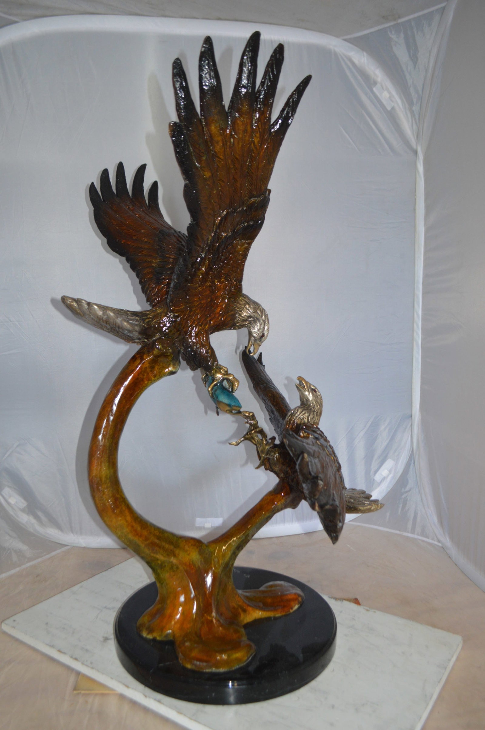 Two Eagles Fighting on Fish Bronze Statue - Size: 33"L x 28"W x 42"H. - 8