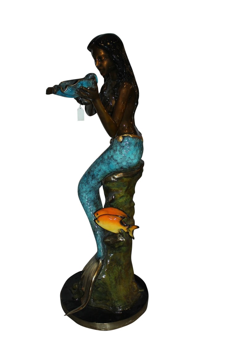 Mermaid holding shell W turtle fish Bronze fountain Art Nude 38" x 24" x 68"H. - 4