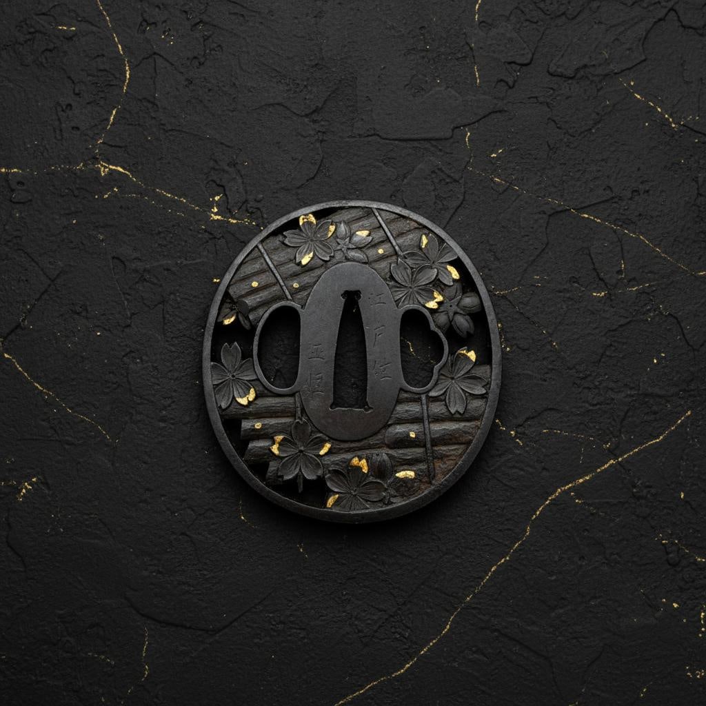 Masatsune Signed Iron Tsuba, Edo Period Samurai Sword Guard, Hanaikada Sukashi: Title:Masatsune Signed Iron Tsuba, Edo Period Samurai Sword Guard, Hanaikada Sukashi Description:This is an antique Japanese tsuba made by the respected maker Masatsune of the Bush? school, a fitting 