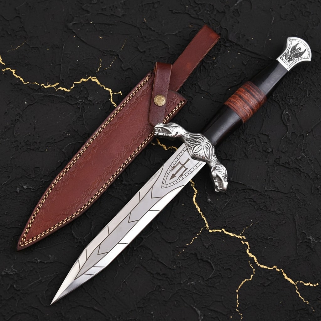 Hand-Forged Viking Style Steel Dagger Knife with Wood Grip and Scabbard (1 of 6)