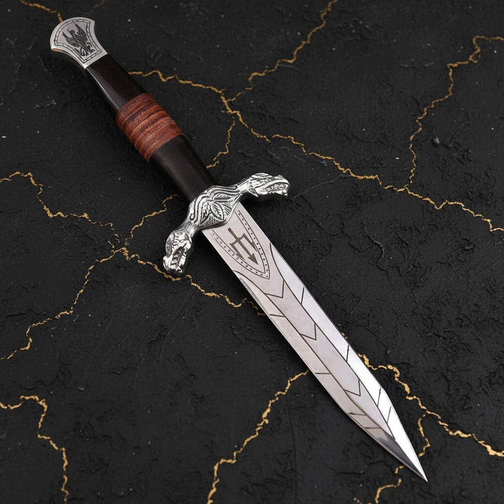 Hand-Forged Viking Style Steel Dagger Knife with Wood Grip and Scabbard - 2