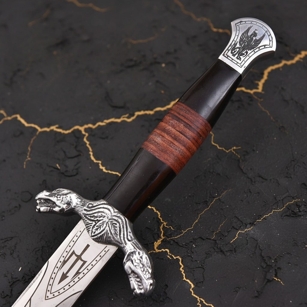 Hand-Forged Viking Style Steel Dagger Knife with Wood Grip and Scabbard - 3
