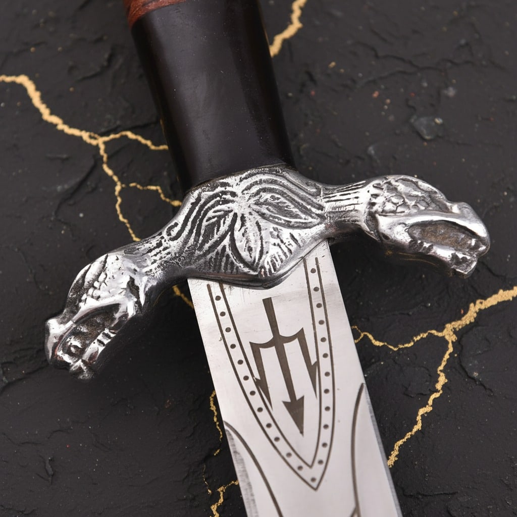 Hand-Forged Viking Style Steel Dagger Knife with Wood Grip and Scabbard - 4