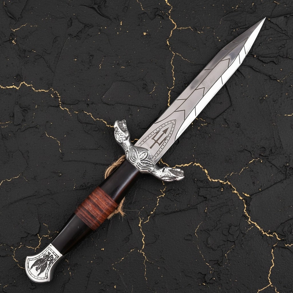 Hand-Forged Viking Style Steel Dagger Knife with Wood Grip and Scabbard - 5