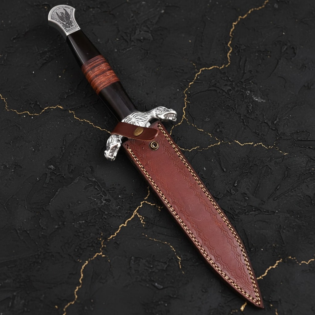 Hand-Forged Viking Style Steel Dagger Knife with Wood Grip and Scabbard - 6