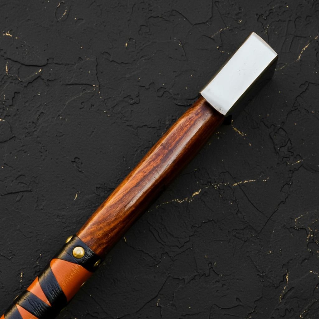 Engraved Ash Wood Viking Axe, Forged Carbon Steel Bearded Tomahawk & Sheath - 16