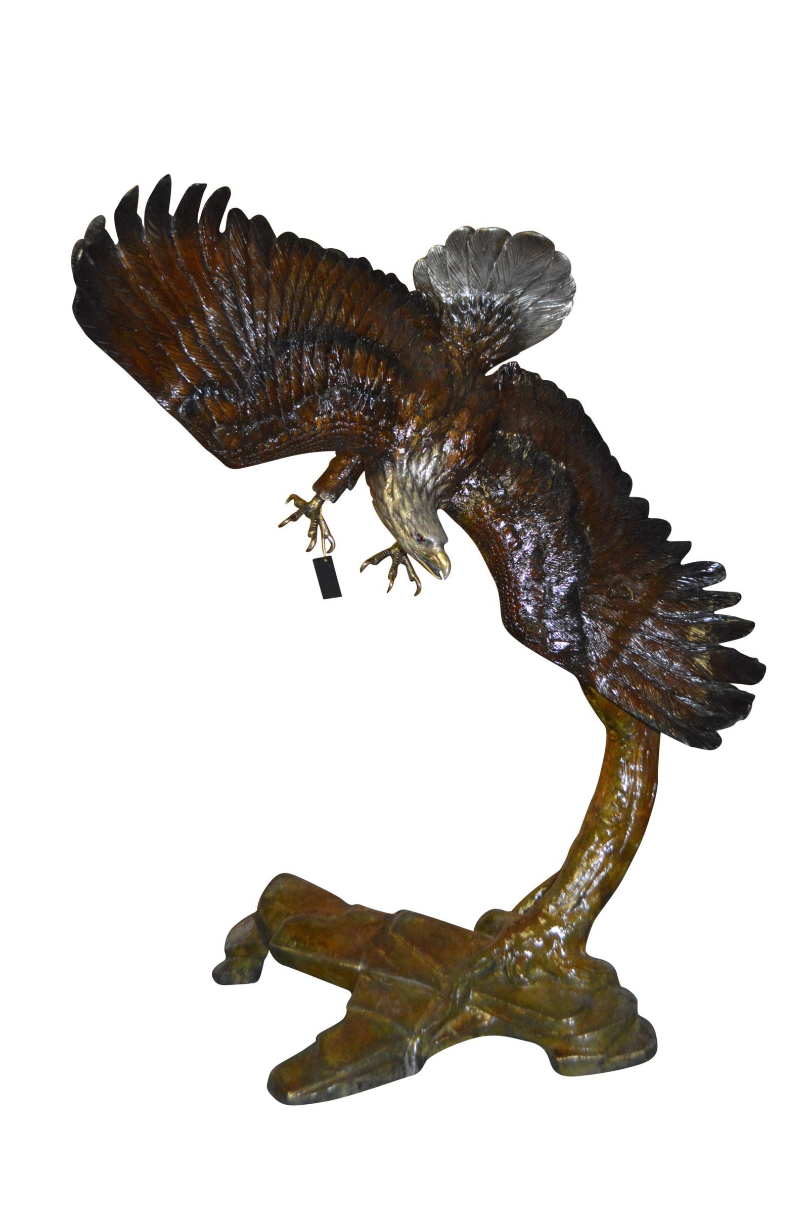 Eagle Flying To The Right Bronze Statue - Size: 22"L x 63"W x 67"H.: Title:Eagle Flying To The Right Bronze Statue - Size: 22"L x 63"W x 67"H. Description:Sculpted beautifully, a large statue of an eagle spotting and flying after its prey. The eagle head captures the e