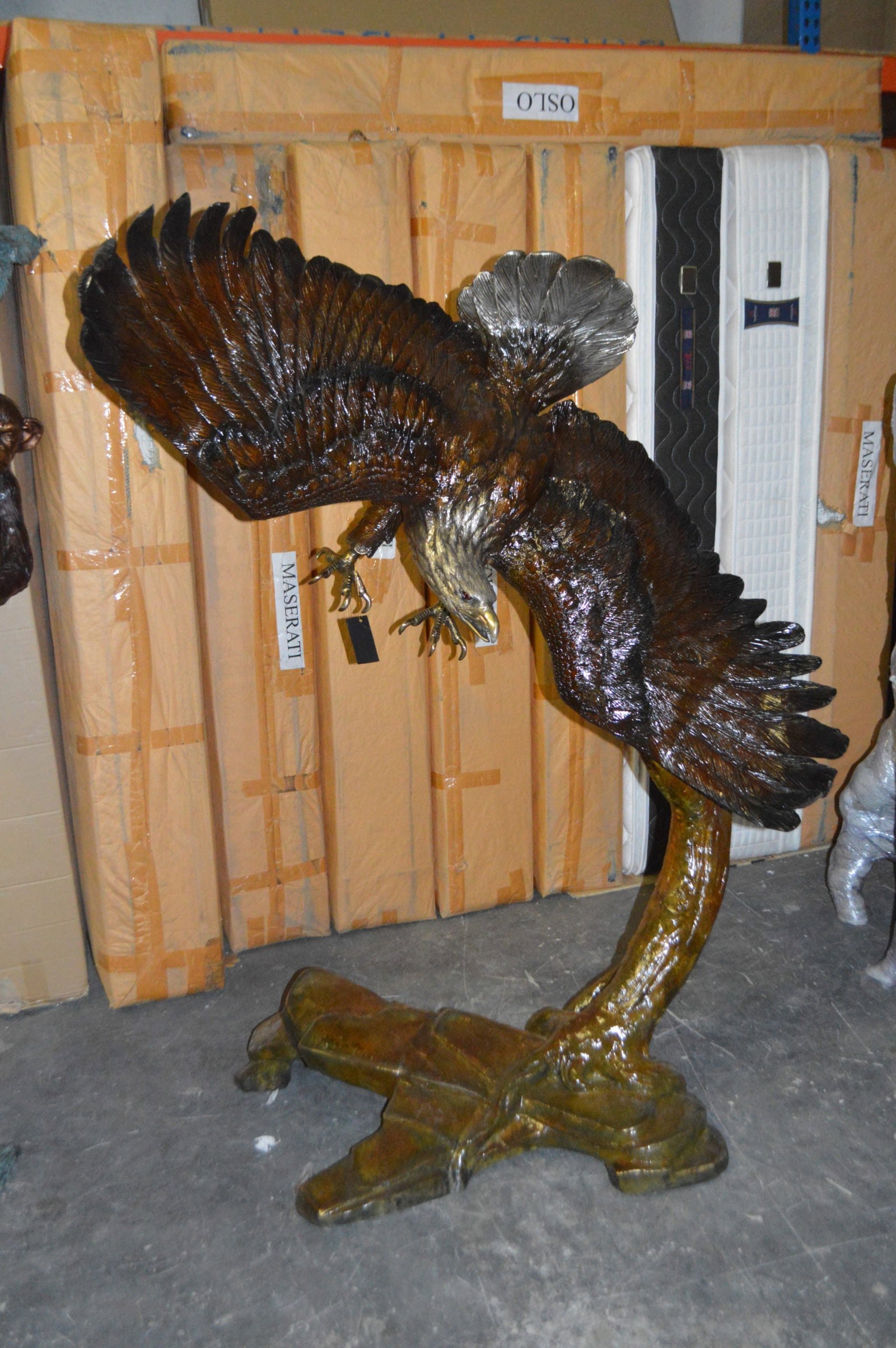 Eagle Flying To The Right Bronze Statue - Size: 22"L x 63"W x 67"H. - 3