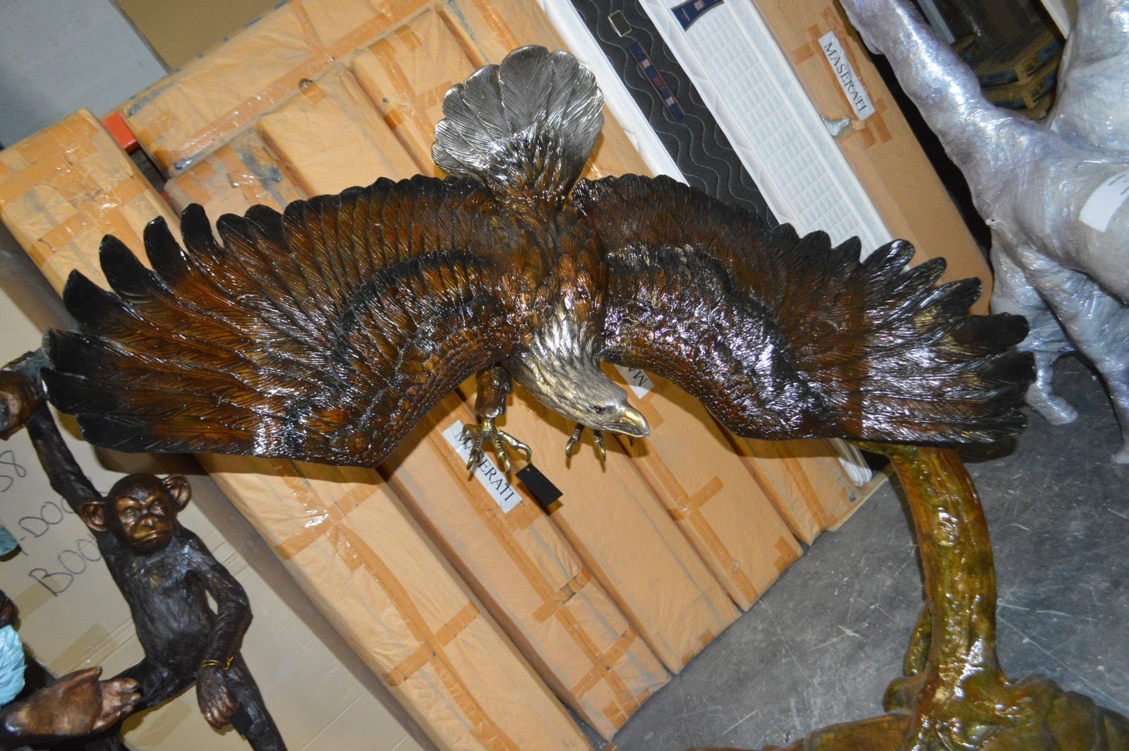 Eagle Flying To The Right Bronze Statue - Size: 22"L x 63"W x 67"H. - 5