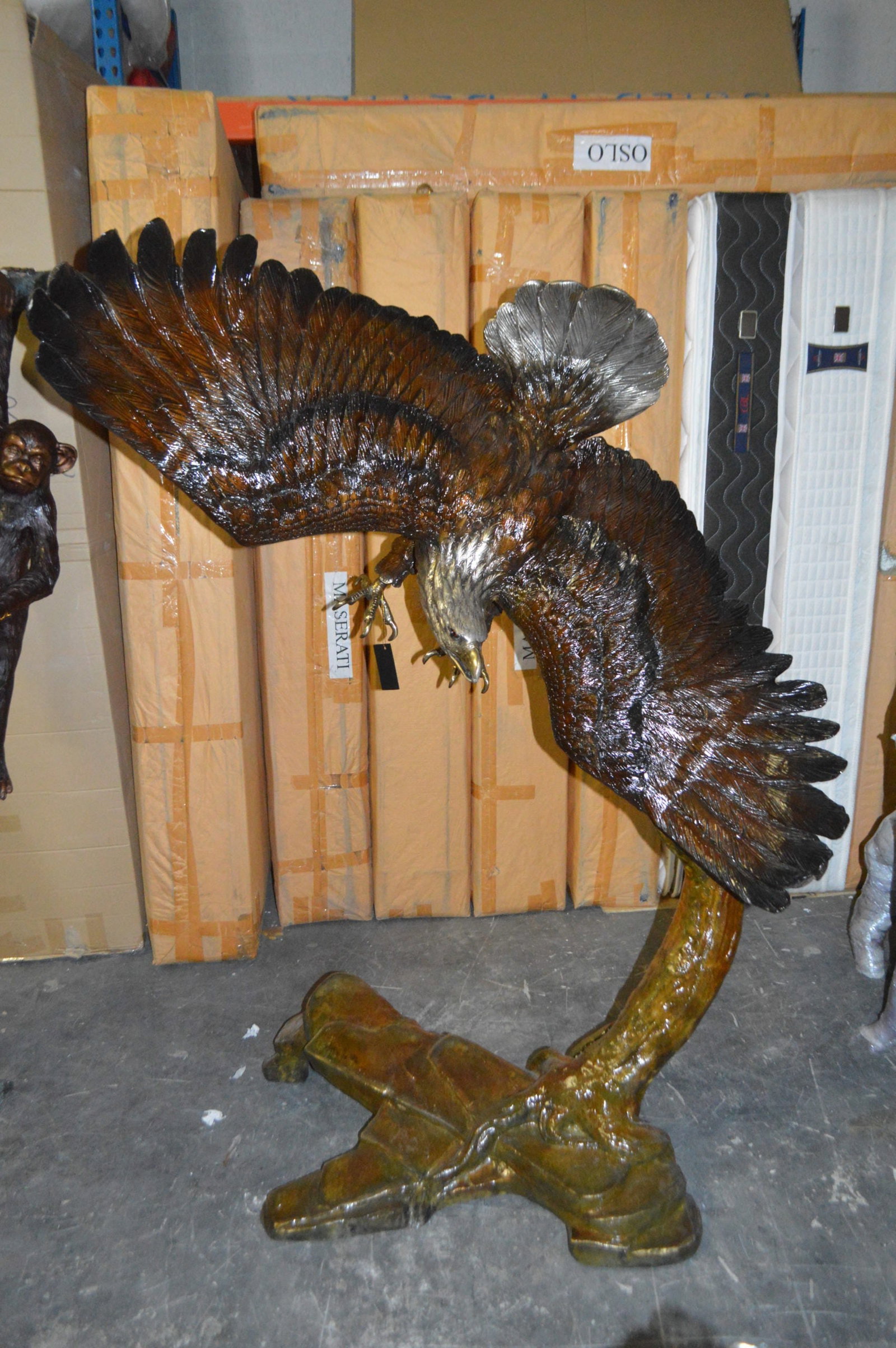 Eagle Flying To The Right Bronze Statue - Size: 22"L x 63"W x 67"H. - 6